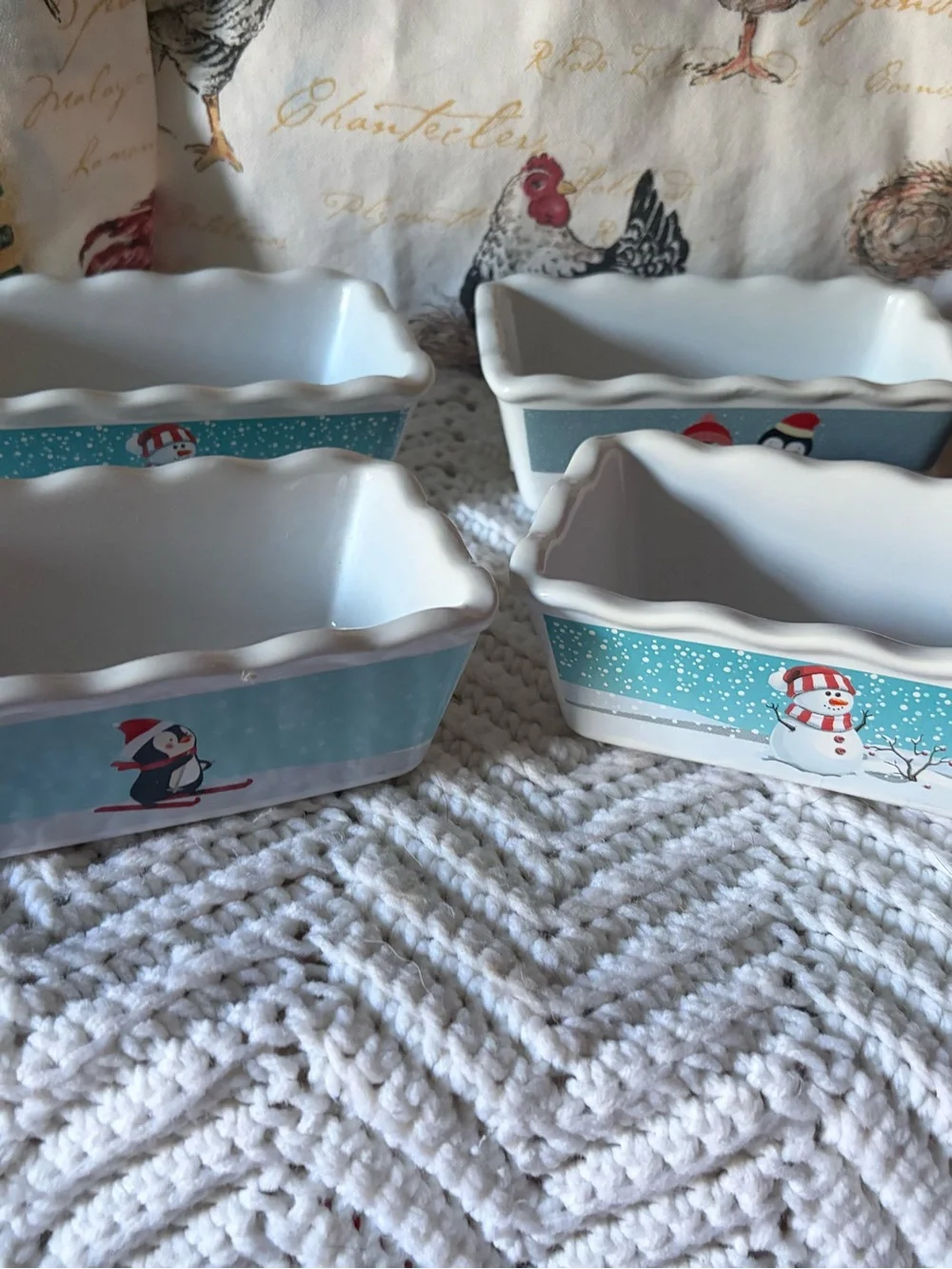 Festive Snowman & Penguin Ceramic Baking Dishes - Blue